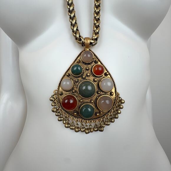 NWOT CABI Casablanca Gold Tone Teardrop Pendant Statement Necklace w/ Real Stone - Picture 4 of 7